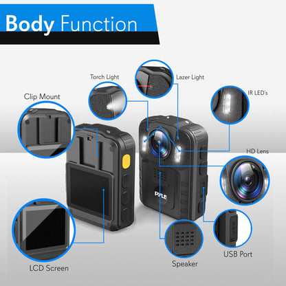 Police Body Camera HD 1296p Waterproof Night Vision 16GB Memory