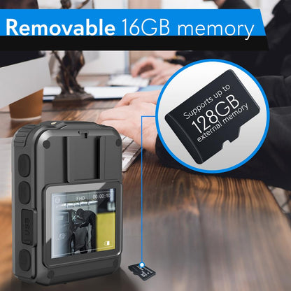 Police Body Camera HD 1296p Waterproof Night Vision 16GB Memory