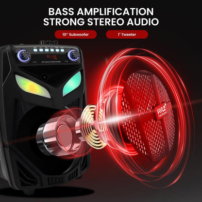 Portable Bluetooth PA Speaker 600W Rechargeable LED Lights 10"