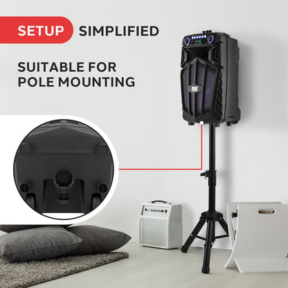 680W Portable Bluetooth PA Speaker, Rechargeable, LED Lights, 10"