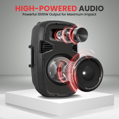 Wireless PA System 1000W Bluetooth Dual 10" Speakers w/ Stands & Mic