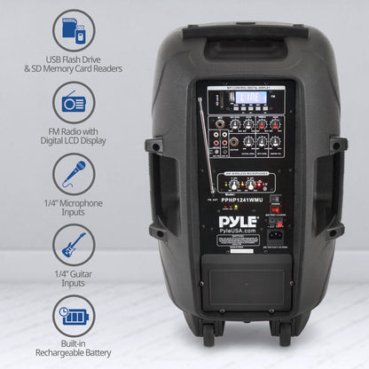Wireless Portable PA Speaker 1000W Bluetooth 12" Subwoofer Waterproof