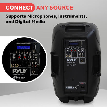 Wireless PA System Kit 1800W - Bluetooth, Dual 12" Speakers, Stands, Mic