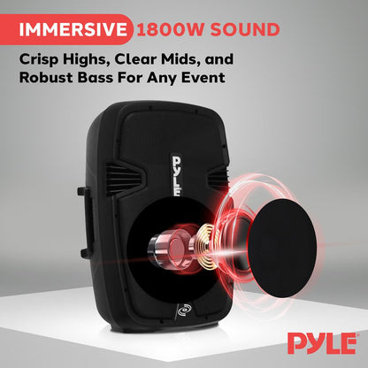 Wireless PA System Kit 1800W - Bluetooth, Dual 12" Speakers, Stands, Mic