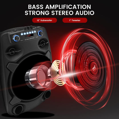 Enceinte PA Bluetooth portable 12" 800W rechargeable avec lumières LED 