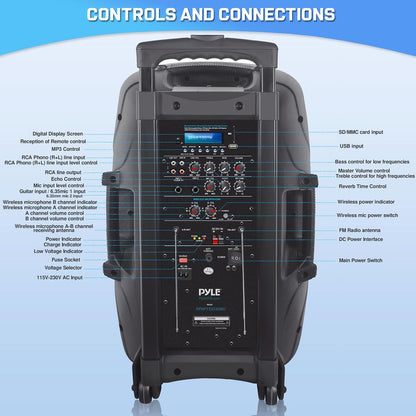 Portable Bluetooth PA Speaker 1600W Rechargeable Battery 15" w/ Mics