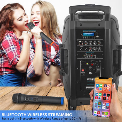 Portable Bluetooth PA Speaker 1600W Rechargeable Battery 15" w/ Mics