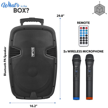 Portable Bluetooth PA Speaker 1600W Rechargeable Battery 15" w/ Mics