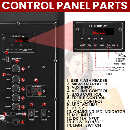 Haut-parleur PA portable avec lumières LED 