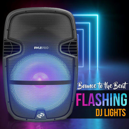 Portable Bluetooth PA Speaker 1000W, 15" Subwoofer, Party Lights, Blue
