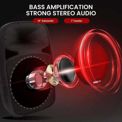 Système de haut-parleur PA sans fil 500W, Bluetooth, woofer 15", lumières de fête 