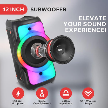 Bluetooth Party Speaker 160W Powerful Bass TWS System with LED Lights