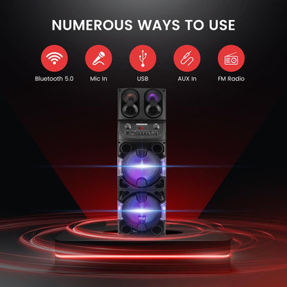 Enceinte portable Bluetooth PA 600W rechargeable double 10" avec lumières LED 