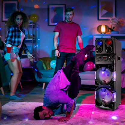 Enceinte portable Bluetooth PA 600W rechargeable double 10" avec lumières LED 
