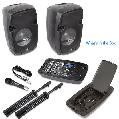 Portable PA Speaker DJ Mixer Bundle, 600W, Bluetooth, LED Lights, 10" Speakers