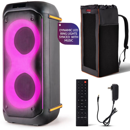 Bluetooth PA Speaker 160W Rechargeable Battery Dual 6.5" Karaoke Lights