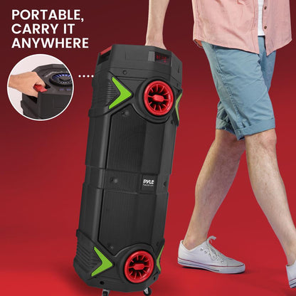 Portable Bluetooth PA Speaker 400W Rechargeable LED Lights 8" Dual Subwoofer