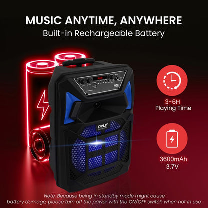 Portable Bluetooth PA Speaker 400W, LED Lights, Mic, Wheels, Rechargeable