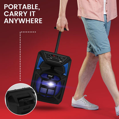Portable Bluetooth PA Speaker 400W, LED Lights, Mic, Wheels, Rechargeable