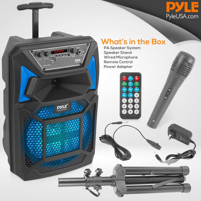 Portable Bluetooth PA Speaker 400W, LED Lights, Mic, Wheels, Rechargeable