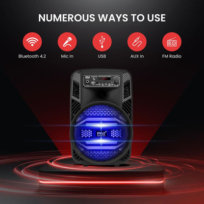 Portable Bluetooth PA Speaker 300W Rechargeable LED Lights 8" Subwoofer
