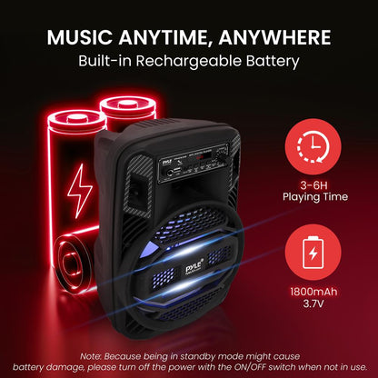 Portable Bluetooth PA Speaker 300W Rechargeable LED Lights 8" Subwoofer