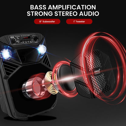 Bluetooth PA Speaker 300W Rechargeable 8" Subwoofer LED Lights
