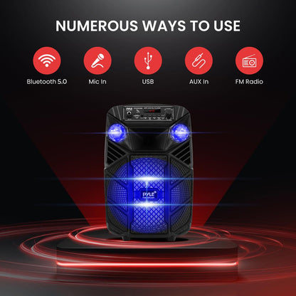 Bluetooth PA Speaker 300W Rechargeable 8" Subwoofer LED Lights