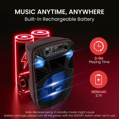 Bluetooth PA Speaker 300W Rechargeable 8" Subwoofer LED Lights