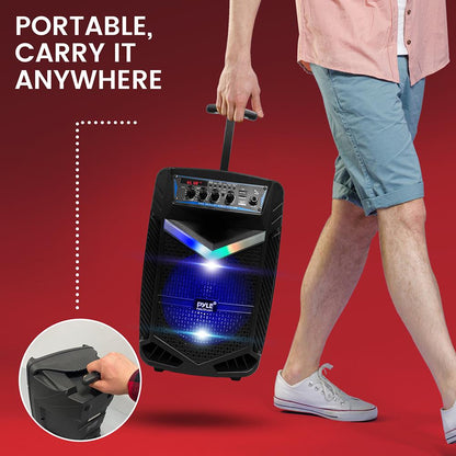400W Bluetooth PA Speaker Rechargeable 8" Subwoofer LED Lights