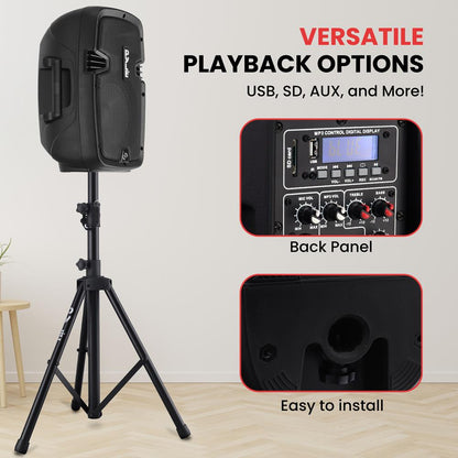 Bluetooth PA Speaker Kit 700W - Dual 8" Speakers, Stands, Mic, Remote