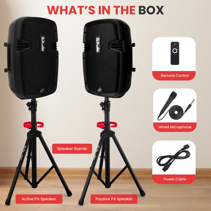Bluetooth PA Speaker Kit 700W - Dual 8" Speakers, Stands, Mic, Remote