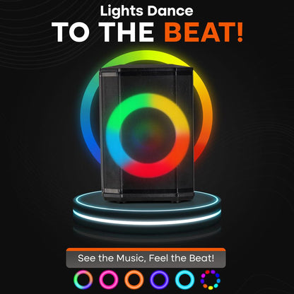 Bluetooth Party Speaker, Powerful Bass, TWS, LED Lights, 120W, Tripod