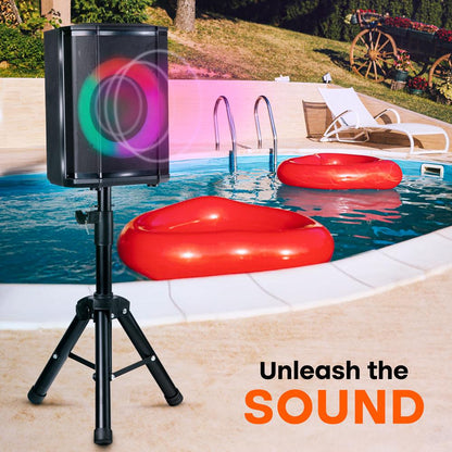 Bluetooth Party Speaker, Powerful Bass, TWS, LED Lights, 120W, Tripod