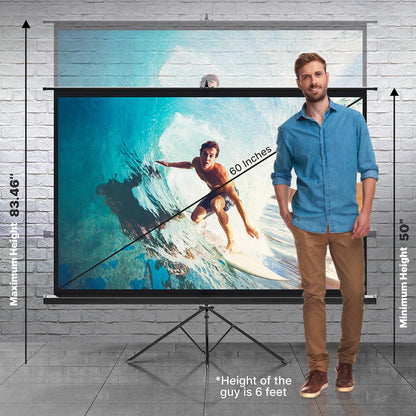 60" Portable Projector Screen, Easy Setup, Matte White, Tripod Stand
