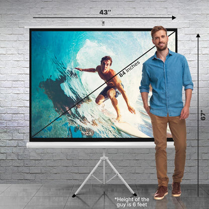 84" Portable Projector Screen, Quick Setup, Matte White Surface