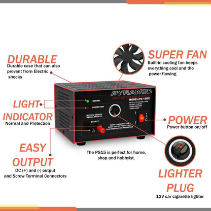 product image number 3 for Pyramid 10 Amp 13.8V Power Supply W/Cig Lighter