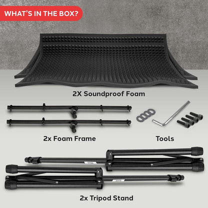 Acoustic Foam Panels 2-Pack, Noise Reduction, 2" Thick, with Stand