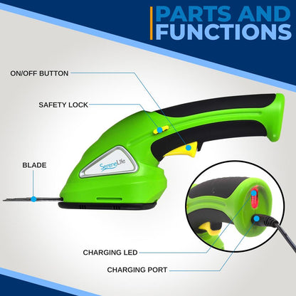 Cordless Grass Cutter & Hedge Trimmer, Rechargeable, Quick Change Blades, Green