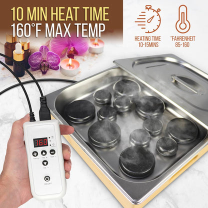 Portable Hot Stone Massager Kit, Waterless Heating, Basalt Stones