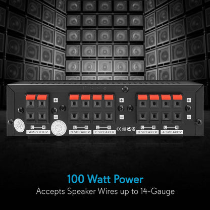 4-Zone Speaker Switch Selector, 4 Pairs, 100W, 8 Ohm, Protection Circuitry