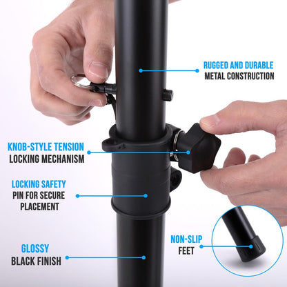 Speaker Tripod Stand, 70" Adjustable, Metal, 130 lbs Capacity, Glossy Black