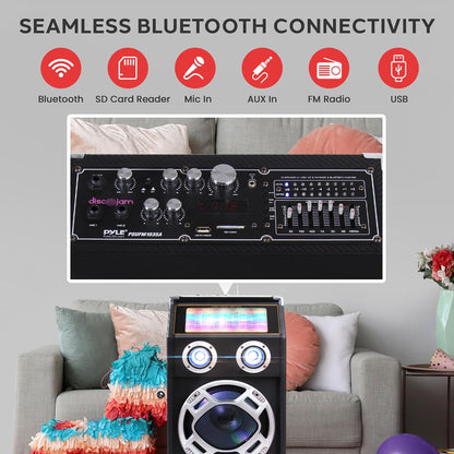 Wireless PA Speaker System 1000W Bluetooth Dual Woofers DJ Lights