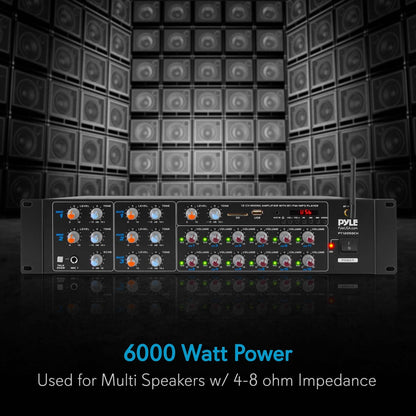 12-Channel Bluetooth Amplifier 6000W Multi-Zone Mixer with USB/SD/AUX
