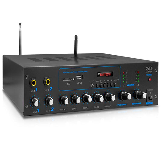 600W Bluetooth Stereo Amplifier - Wireless Streaming, FM Radio, Metal Housing