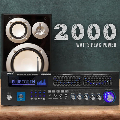 2000W Bluetooth 6-Channel Home Amplifier - Wireless Streaming, USB/AUX/RCA