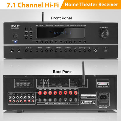 2000W 7.1-Ch Bluetooth Stereo Amplifier, 4K UHD, Surround Sound