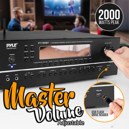 2000W 7.1-Ch Bluetooth Stereo Amplifier, 4K UHD, Surround Sound