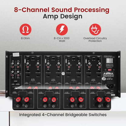 8-Zone Stereo Amplifier 8000W Rack Mount LED Display