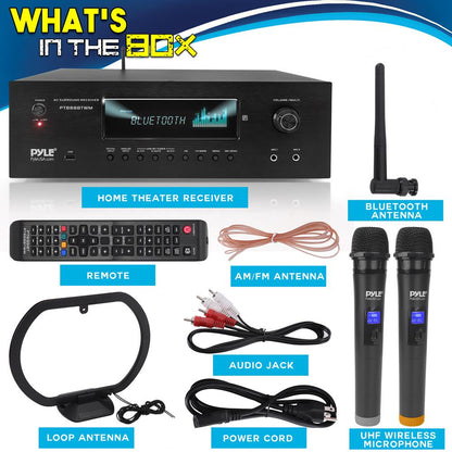 1000W 5.2-Channel Bluetooth Receiver with Wireless Mics